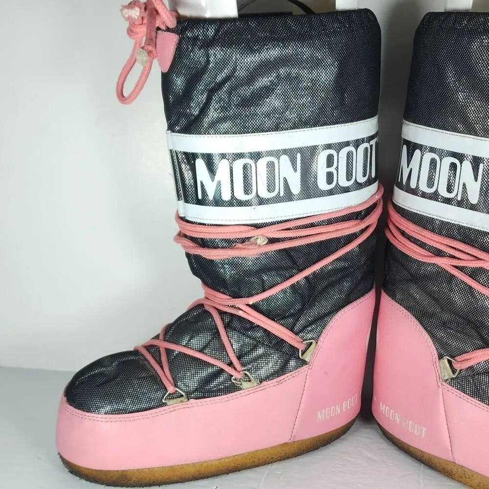 Moon Boot Women's Icon EU 35/38 US 5/7,5 Pink black metalic Tall Ski Snow Boots